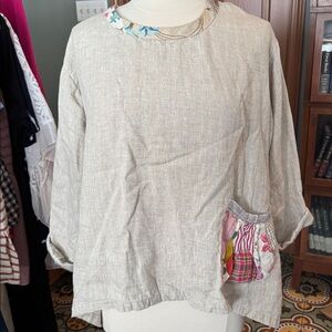 Boho Patchwork Linen Tunic Top - Neutral